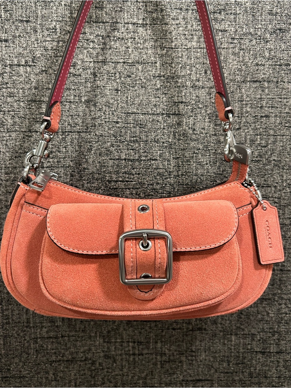 COACH Mauve/Pink Suede Shoulder Bag with Buckle Accent